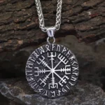 Wikinger Halskette mit Vegvisir Anhänger, silberner Edelstahl Runenkompass