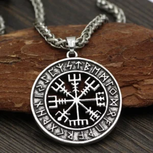 Vegvisir Wikinger Anhänger mit Runenkreis, Wikinger Halskette