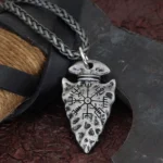 Wikinger Halskette mit Vegvisir Pfeil Anhänger in Antik Silber