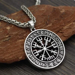 Wikinger Halskette Vegvisir mit Runen, authentischer Wikinger Anhänger