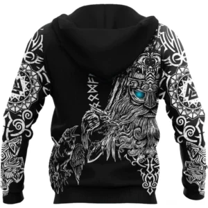 3D Druck Wikinger Hoodie mit Wolf und Raben Symbolik