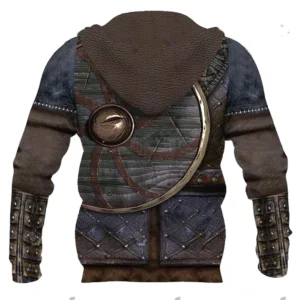 Unisex Wikinger Hoodie mit 3D Rüstung Print und Aegishjalmur Symbol