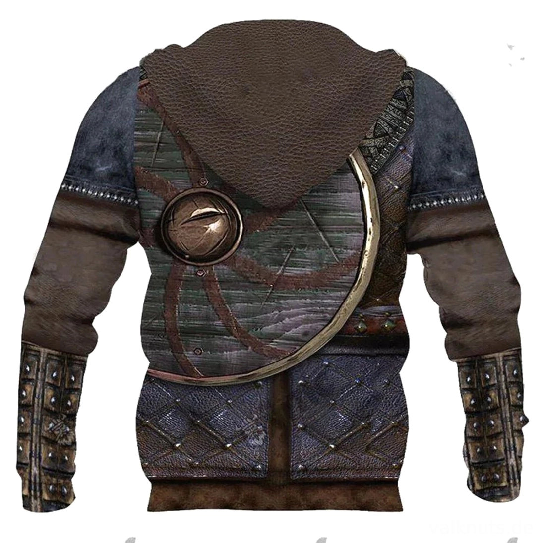 Unisex Wikinger Hoodie mit 3D Rüstung Print und Aegishjalmur Symbol