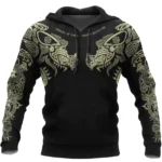 Wikinger Hoodie Aegir, schwarzes Pullover Modell mit goldenen nordischen Motiven und Runen
