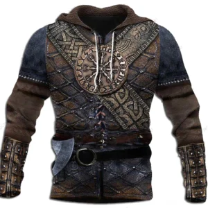 Wikinger Hoodie mit Aegishjalmur 3D Druck Helm der Angst Wikinger Rüstung Design