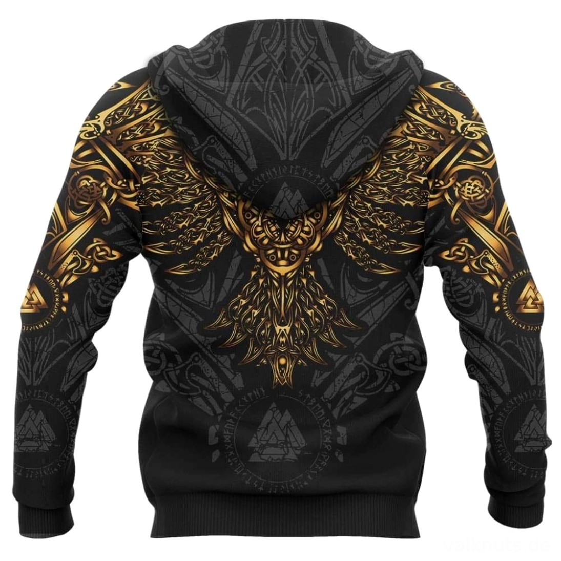 Detailansicht Wikinger Hoodie Baldr mit nordischen Runen und keltischen Mustern