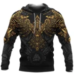 Wikinger Hoodie Baldr mit goldenen Odins Raben und Valknut Symbolen auf schwarzem Grund