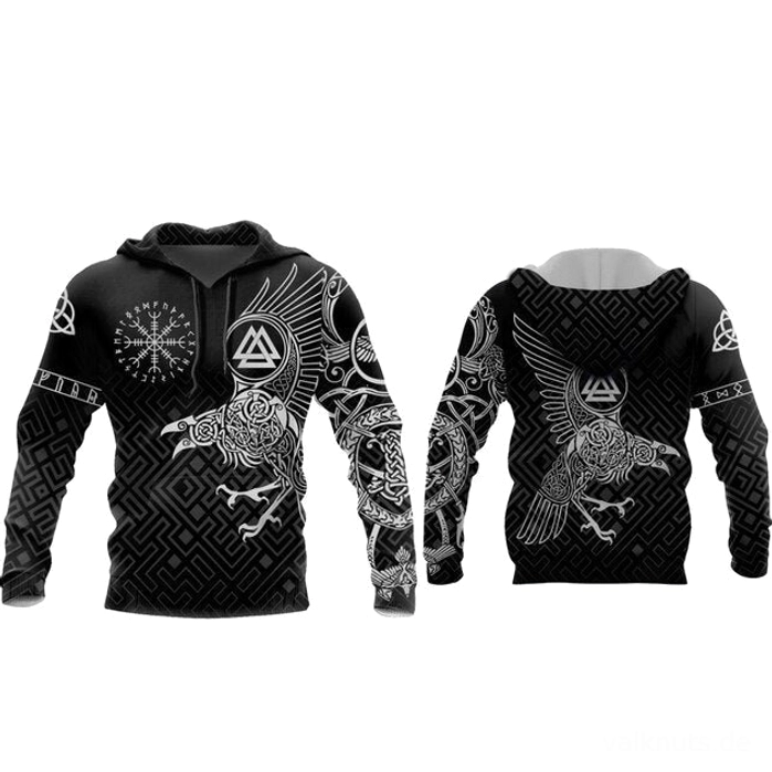 Wikinger Hoodie Norse Raven Detailansicht der 3D Druck Muster mit Keltischen Knoten