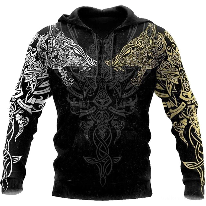 Wikinger Hoodie mit Geri und Freki Wolf 3D Druck, Wikinger Mythologie