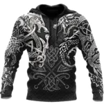 Wikinger Hoodie Eivor mit 3D Wolf und Drachen Druck für Herren Unisex