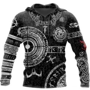 Wikinger Hoodie Erik mit authentischen Runen und nordischen Motiven in Schwarz