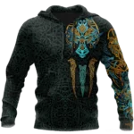 Wikinger Hoodie mit Fenrir Motiv, 3D Druck ganzkoerper design fuer wikinger kulturliebhaber