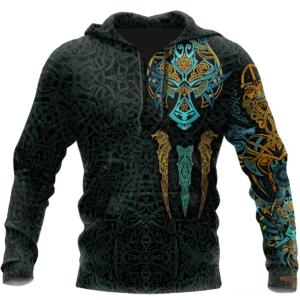 Wikinger Hoodie mit Fenrir Motiv, 3D Druck ganzkoerper design fuer wikinger kulturliebhaber