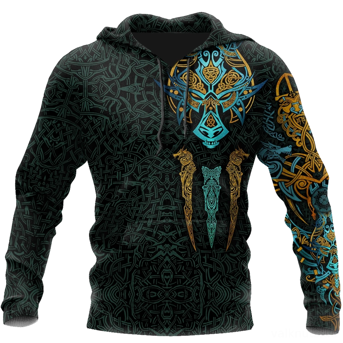 Wikinger Hoodie mit Fenrir Motiv, 3D Druck ganzkoerper design fuer wikinger kulturliebhaber