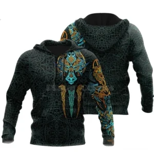 Reissverschluss Wikinger Hoodie Fenrir mit traditionellen wikinger tatowierungen