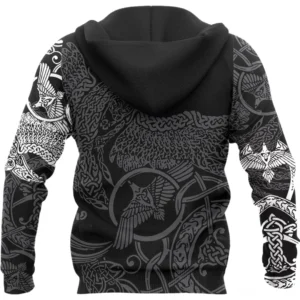 Detailansicht Herryk Wikinger Hoodie, hochwertiger 3D Druck mit Wikinger Symbolen, Wikinger Hoodie