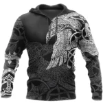 Wikinger Hoodie Herryk mit Raven und Celtic Knot Motiv auf Schwarz, Wikinger Hoodie für Fans nordischer Kultur