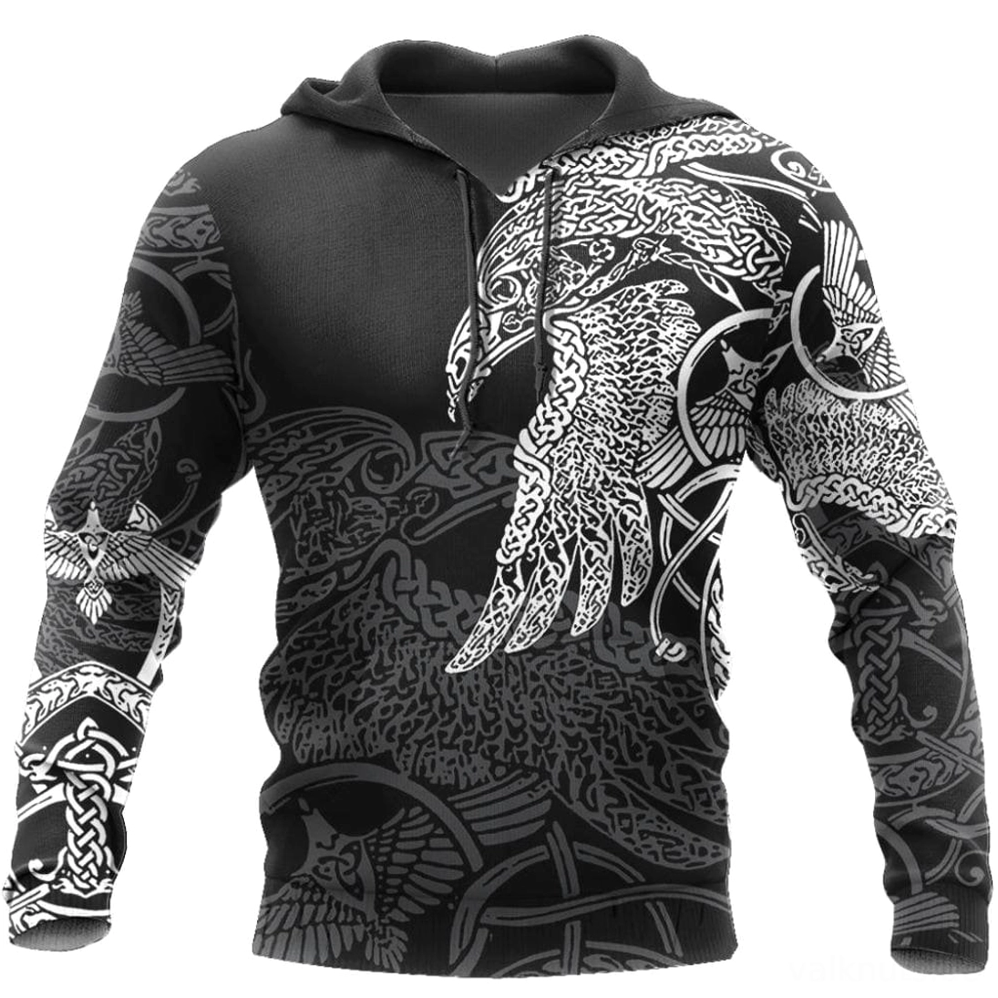 Wikinger Hoodie Herryk mit Raven und Celtic Knot Motiv auf Schwarz, Wikinger Hoodie für Fans nordischer Kultur