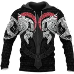 wikinger hoodie loki mit 3d wikingermotiv druck schwarz weiß rot
