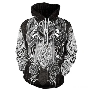 Wikinger Hoodie mit Odin Tattoo Print schwarz