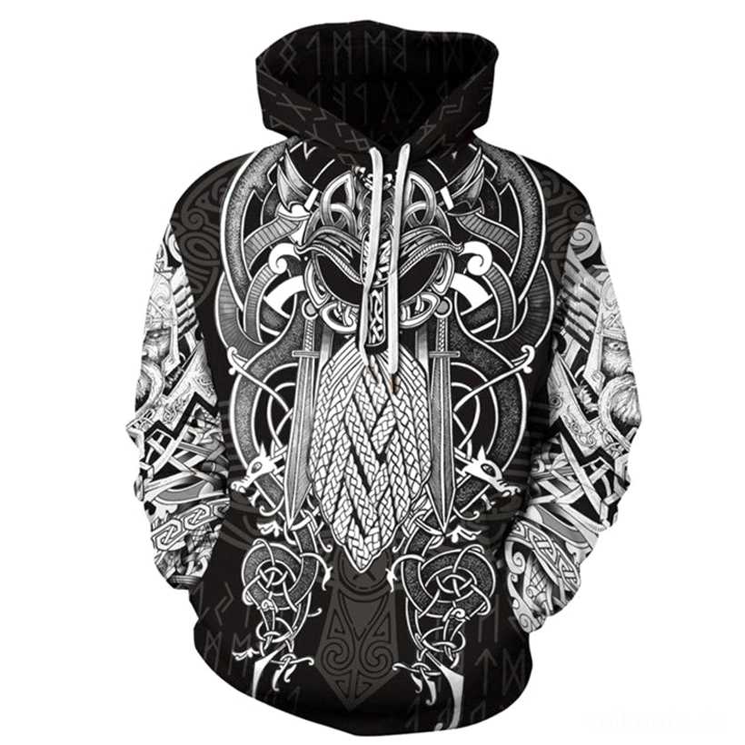 Wikinger Hoodie mit Odin Tattoo Print schwarz