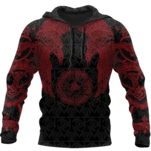 Wikinger Hoodie Osgar mit Huginn und Muninn Raben Motiv schwarz weiss