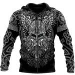 Wikinger Hoodie Svend mit Odin Motiv und keltischen Mustern in Schwarz Weiß