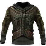 wikinger hoodie mit thors hammer und 3d rüstungsmotiv für wikinger kultur fans