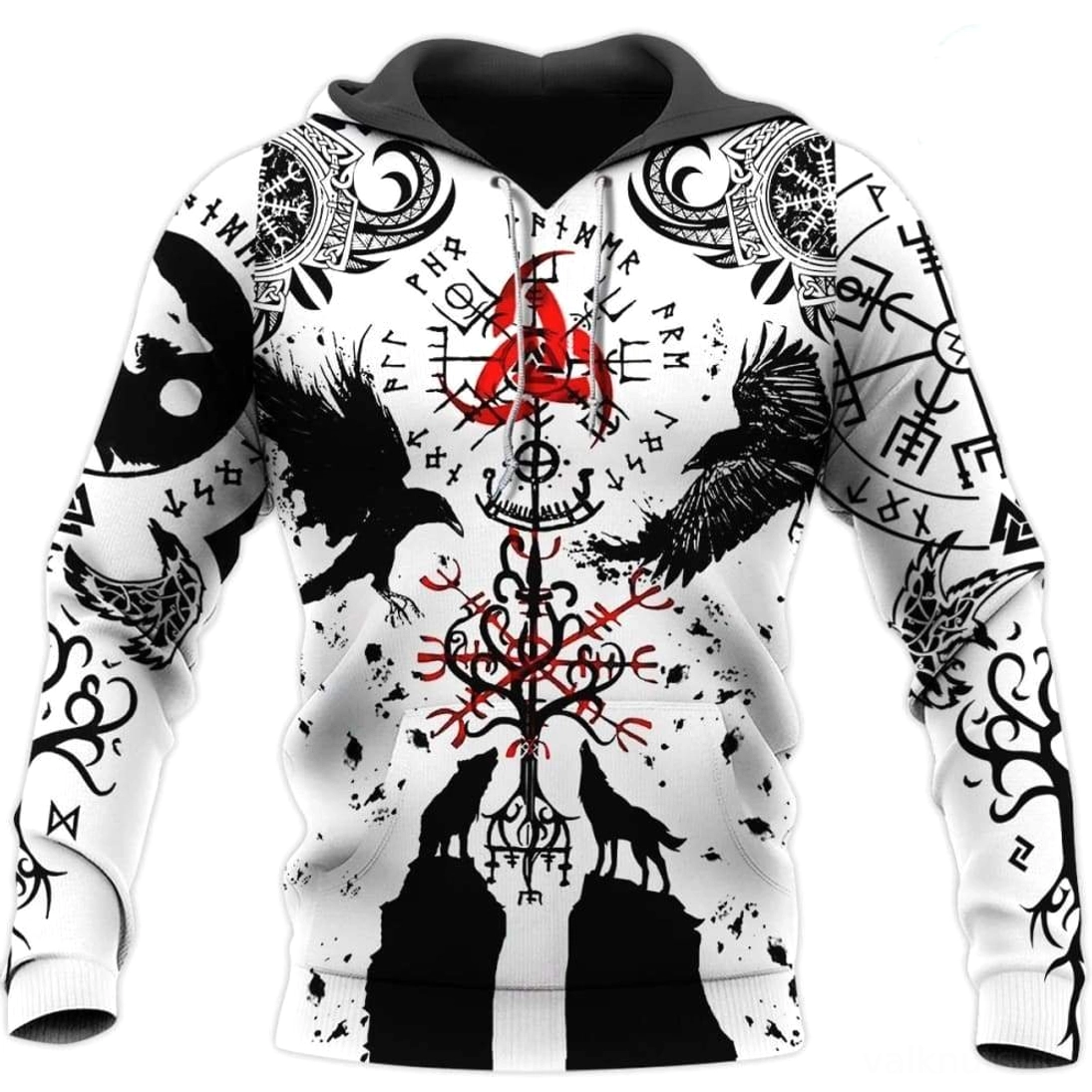 Wikinger Hoodie Trygve mit traditionellen nordischen Symbolen und 3D Druck
