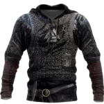 Wikinger Hoodie mit Valknut Motiv 3D Kettenrüstung Druck
