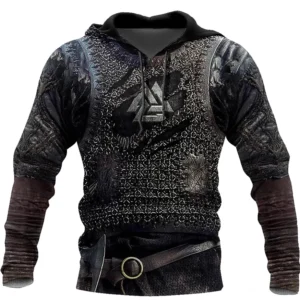 Wikinger Hoodie mit Valknut Motiv 3D Kettenrüstung Druck