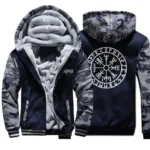 Wikinger Hoodie Vegvisir mit Reißverschluss in Marineblau Camouflage