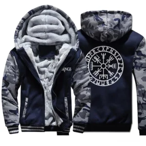 Wikinger Hoodie Vegvisir mit Reißverschluss in Marineblau Camouflage