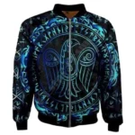 Wikinger Jacke Aros mit Runen und Rabenvogel Design auf schwarzem Grund