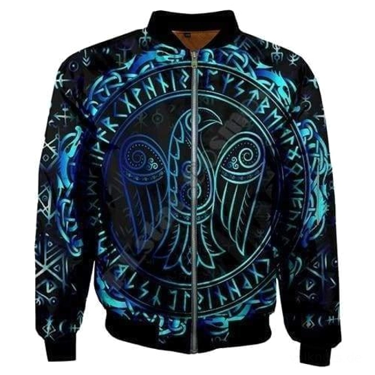 Wikinger Jacke Aros mit Runen und Rabenvogel Design auf schwarzem Grund