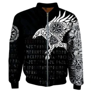 Wikinger Jacke Eigil mit Odins Raben und Vegvísir Symbolen
