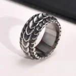 Wikinger Jormungandr Ring mit Drachenschuppen Muster aus Titanstahl für Herren