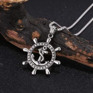 wikinger kette mit anker steuerrad anhaenger aus edelstahl fuer maenner