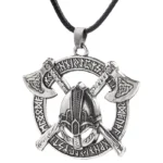 Wikinger Kette mit Axt Helm und Runen Anhänger, silbernes Wikinger Amulett für Herren