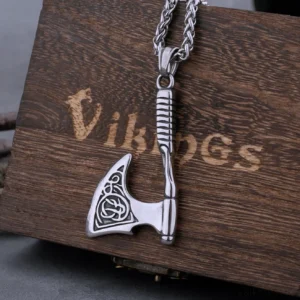 wikinger kette mit axt anhaenger aus edelstahl, wikinger halskette für männer