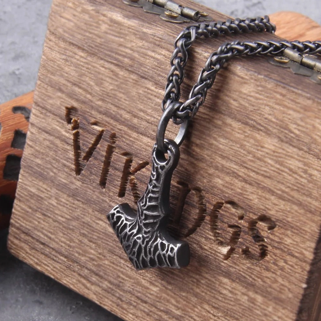 Wikinger Kette mit Mjolnir Anhänger, Wikinger Halskette mit Thor Hammer