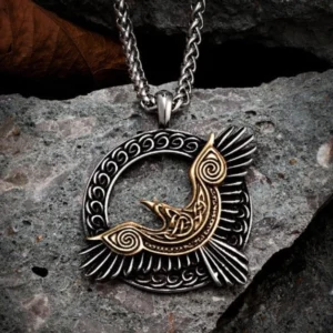 Wikinger Kette Odins Raben goldfarben mit Valknut Symbol Edelstahl Anhänger