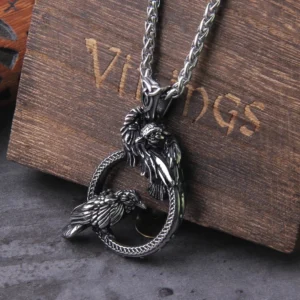 wikinger kette mit odins raben huginn und muninn aus edelstahl