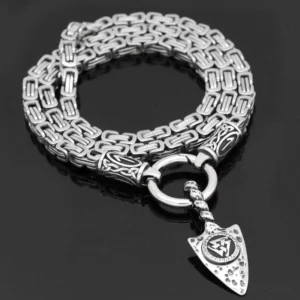 Wikinger kette mit Odins Speer Gungnir und Valknut Symbol aus Edelstahl