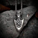 Wikinger Kette Odins Speer mit Vegvisir Symbol doppelseitiger Edelstahl Anhänger