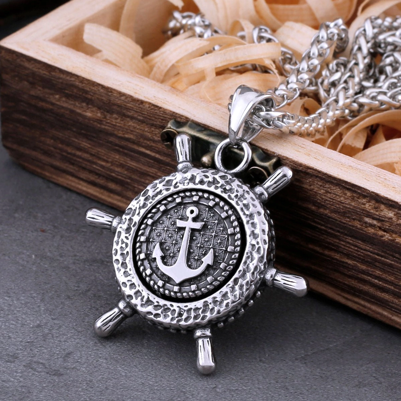 Wikinger Kette mit Nordisches Steuerruder und Anker Anhänger