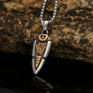 Wikinger kette mit valknut pfeilspitze anhaenger odins knoten