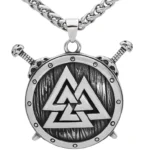 Wikinger Kette mit silbernem Valknut Schild und gekreuzten Schwertern