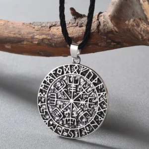 Wikinger Kette Vegvisir, nordischer Runen Kompass Anhänger aus Edelstahl