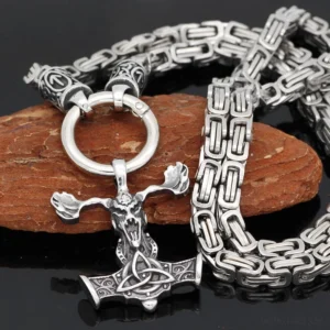 Wikinger Koenigskette mit Sleipnir, Thors Hammer Mjölnir und Runen